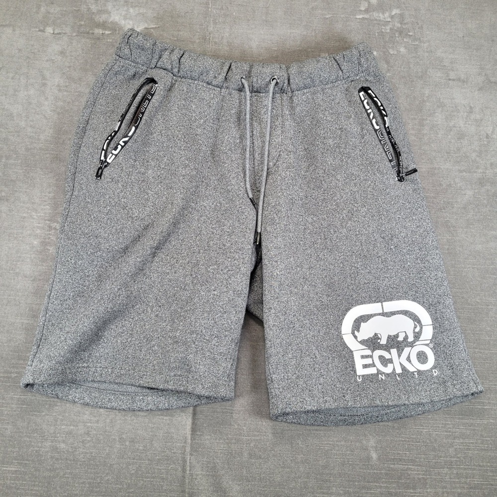 ECKO UNLTD Y2K Mens Gray Fleece Athletic Shorts Logo Gym Casual Size L